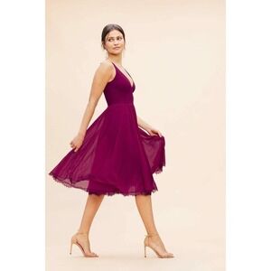 Dress The Population Dark Alicia Chiffon Midi Dress Magenta Women's Size S